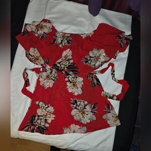 Floral Red Women's Romper Skirt